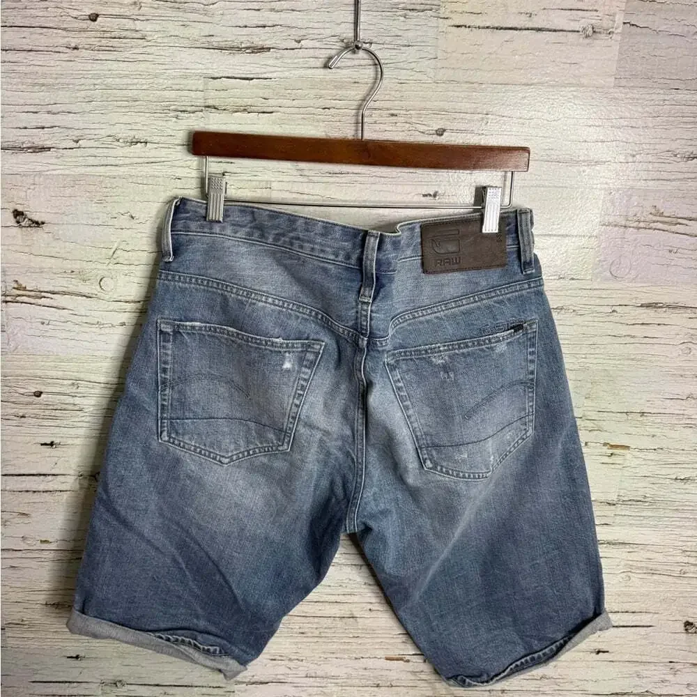 G Star Shorts Mens 33 Blue 3301 Denim Cuffed Jean